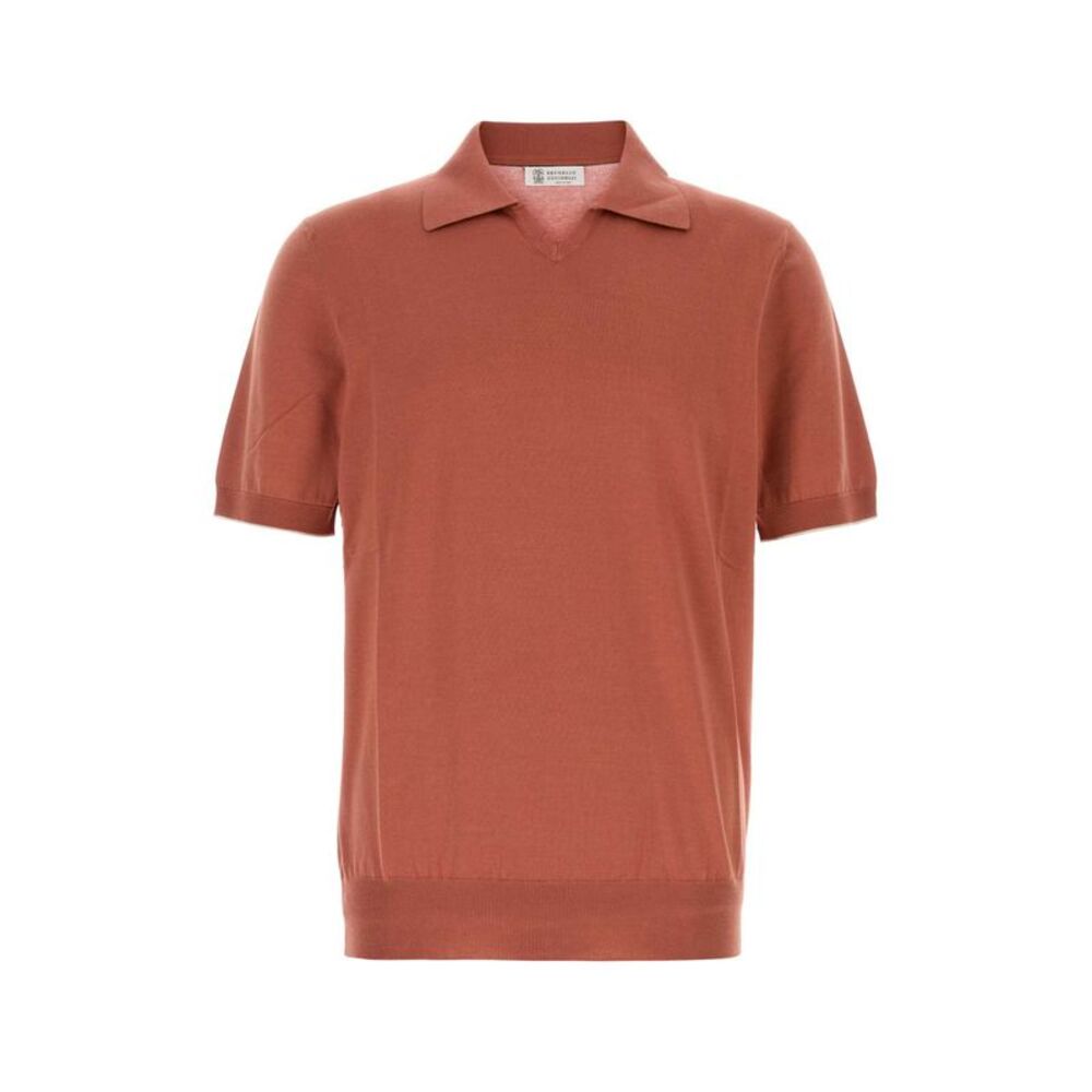 Brunello Cucinelli Men Brick Cotton Polo Shirt